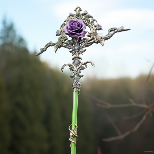 Green Purple Halberd Steel and Flowers