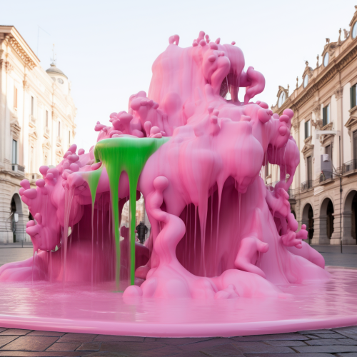 Fountain pouring green slime in futuristic environment