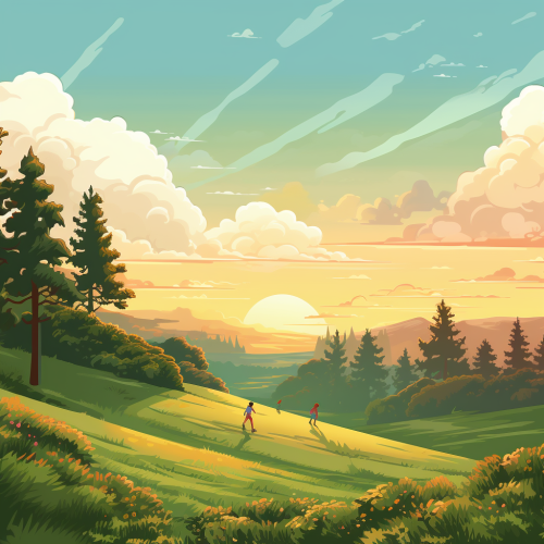 Green Forests Sunset Children Running Green Forests Sunset Children Running