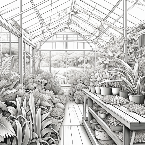 Cozy nature-filled hydroponic greenhouse garden