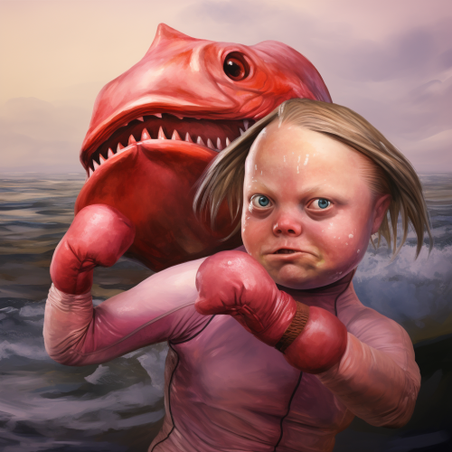Greta Thunberg with fish hands boxing