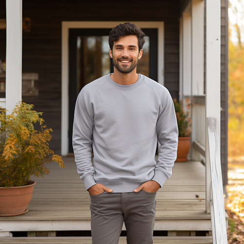 Grey sweatshirt on attractive male