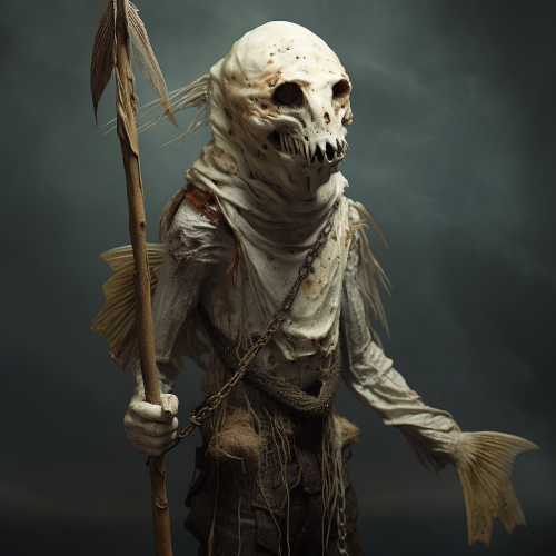 Desperate fisherman holding bone spear