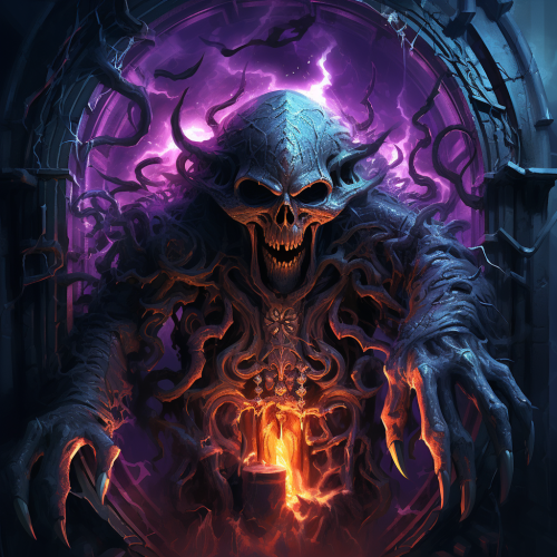 Fantasy art of a grimdark cosmic eldritch gatekeeper