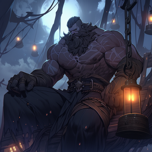 Sailor repairing deck in grimdark style