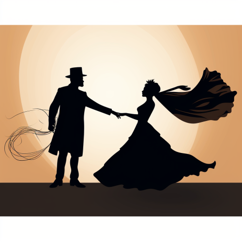 Silhouette of jumping groom and bride
