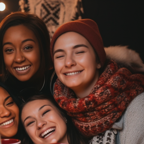 Girls at Sleepover Taking Selfie with Coffees