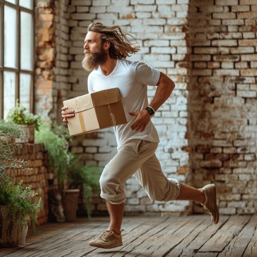 Running after courier holding lard