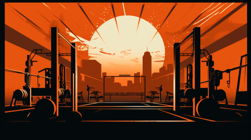 Illustration of gym background with propaganda iconography