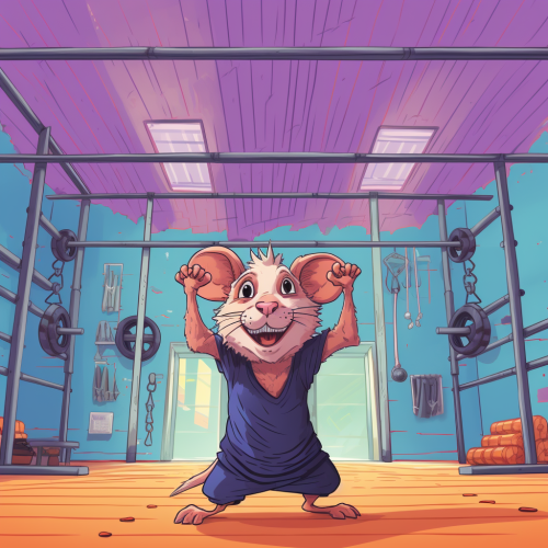 Rat doing headstand in gym