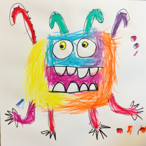 Hairy monster with two horns and teeth eating socks