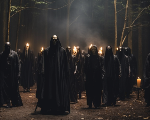 Halloween fashion show in dark forest