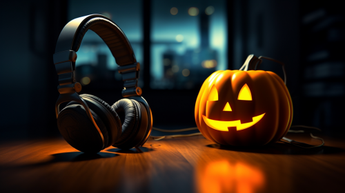 Halloween Pumpkin on DJ Table Halloween Pumpkin on DJ Table