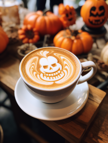 Spooky Halloween-themed Latte Art in Chinese Coffee Shop Spooky Halloween-themed Latte Art in Chinese Coffee Shop