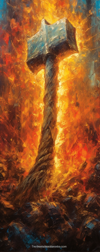 Intricate Hammer on Fire Oil Painting