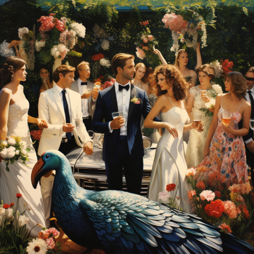 Glamorous house party with flowers and peacocks