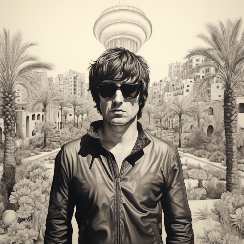 Hand drawing of oasis scene