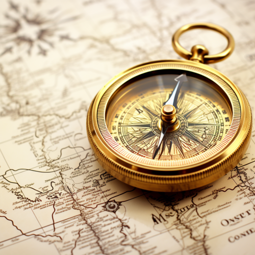 Old hand-drawn compass on map