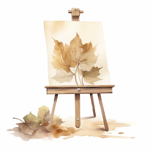 Hand-drawn watercolor easel with leaf artwork