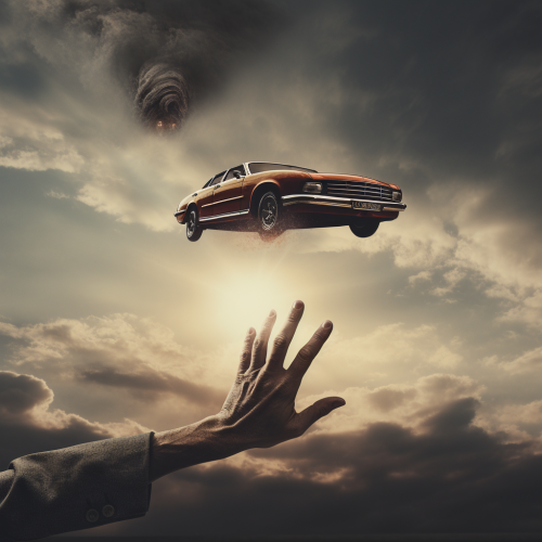 Hand grabbing car from above