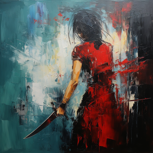 Abstract painting with hidden knife