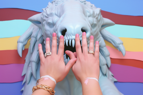Hand with rainbow veins and long painted claws Hand with rainbow veins and long painted claws