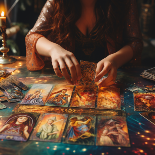 Hands dealing tarot cards