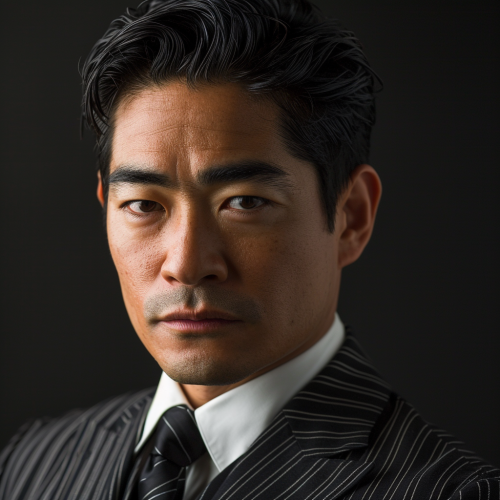 Handsome Asian man in pinstripe suit