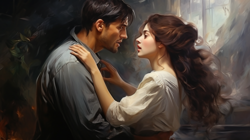 Intense love battle between handsome man and pretty woman