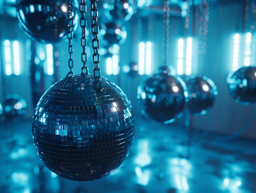 Realistic hanging swing in disco room