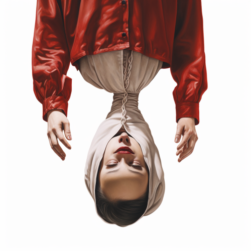 Headless woman hanging upside down