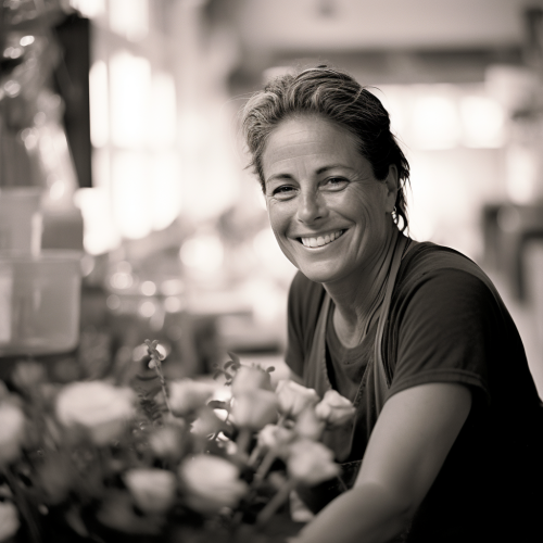 Smiling woman working in florist workshop
