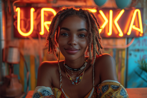 Happy Beauty Black Woman Sitting at Desk
