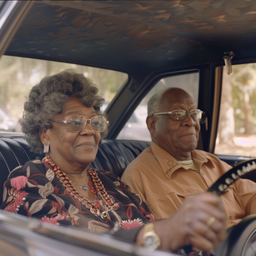Happy Black Couple Driving Car