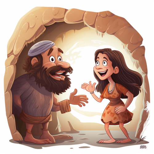 Happy cave couple talking