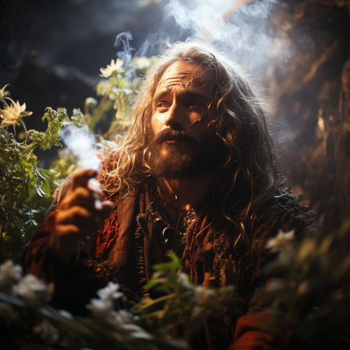 Happy Christ smoking marijuana blunt