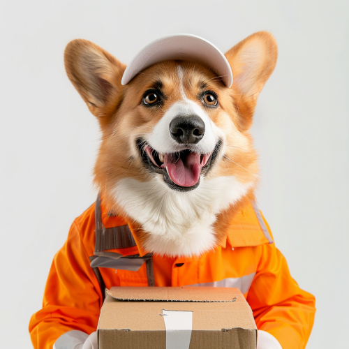 Corgi dog in orange biker uniform