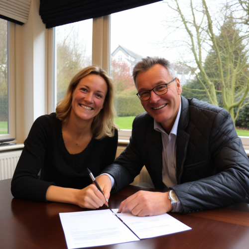 Happy customer signing important contract