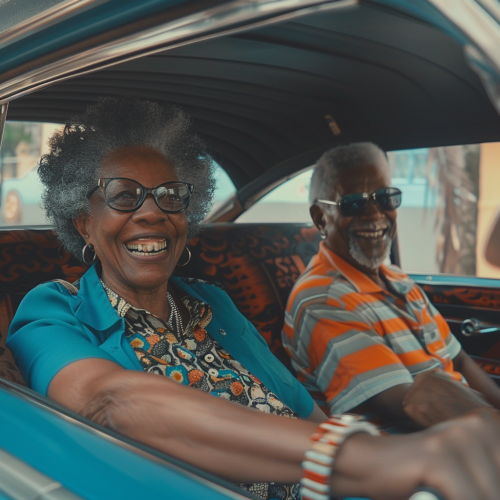 Elderly Black Couple Driving Car