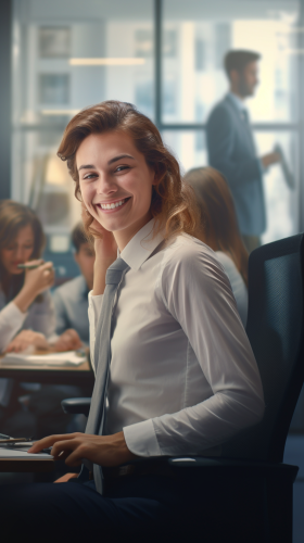 Happy employees working in office setting