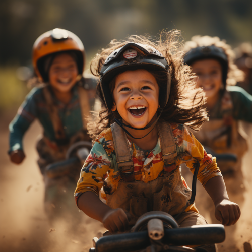 Vibrant photo of happy kids racing