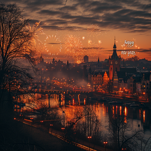 Festive fireworks celebrating New Year 2024