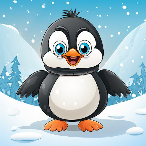 Happy penguin in snowy landscape