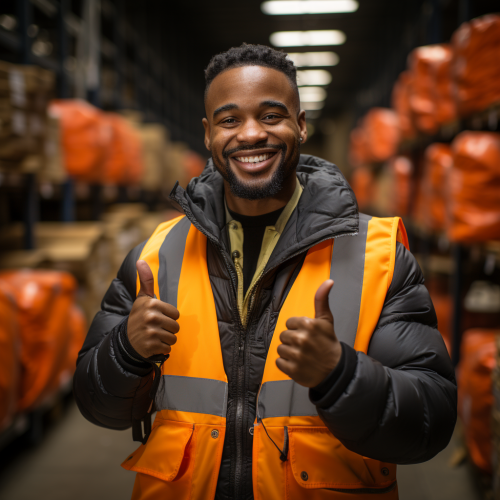 Warehouse worker wearing safety gloves