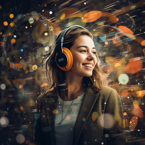 Happy woman with headphones immersed in music