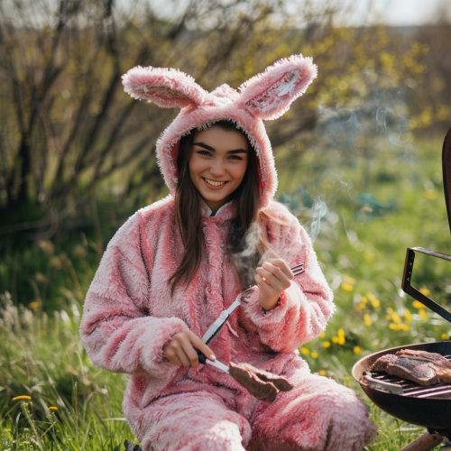 Woman in Pink Easter Rabbit Costume