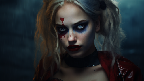 Photorealistic image of Harley Quinn before the storm