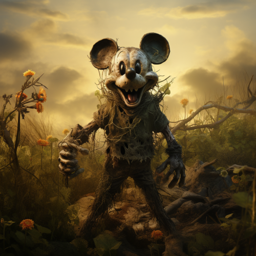 Creepy Mickey Mouse in a Spring Hillside
