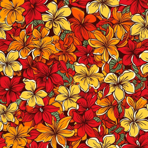 Colorful Hawaiian flowers in red and yellow