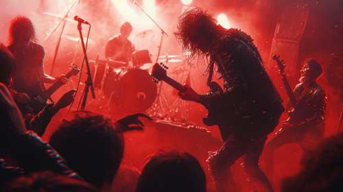 Heavy metal band performing passionately